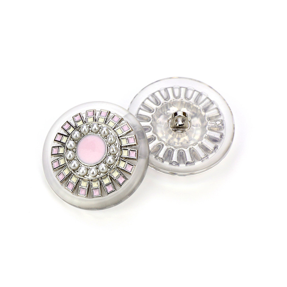 Craftisum Clear Acrylic Pink Resin Silver Gear Metal Base Shank Buttons 20 Pcs - 18mm, 23/32"