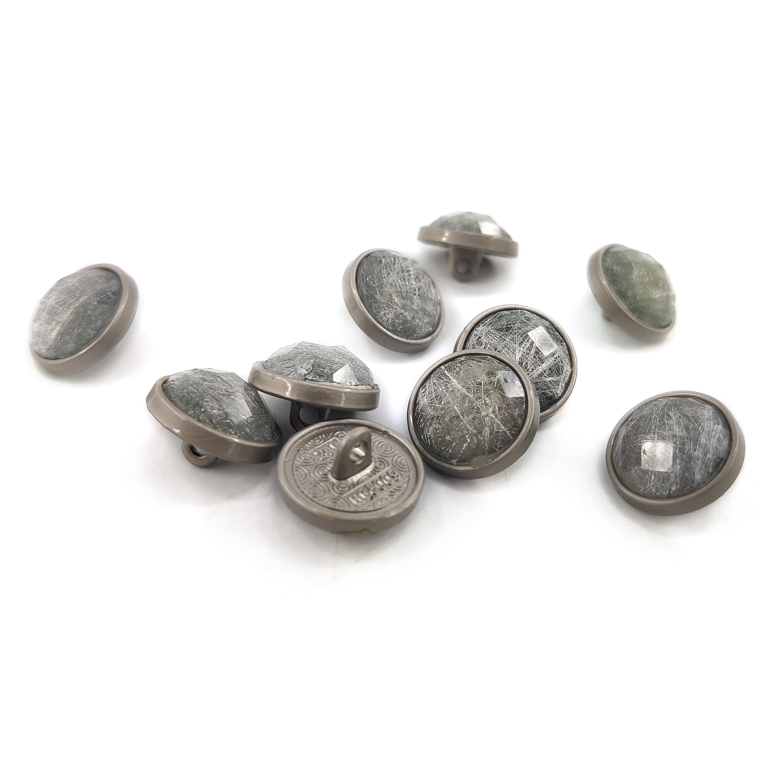 Craftisum Beveled Cut Glass Scratch Texture Layer Silver Metal Base Sewing Buttons 10 Pcs - 15mm, 5/8"