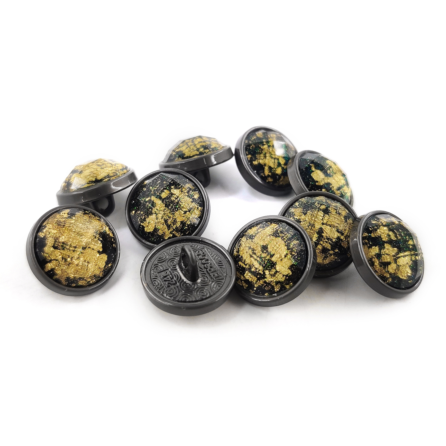Craftisum Beveled Cut Glass Black Golden Foil Layer Metal Base Sewing Buttons 10 Pcs - 15mm, 5/8"
