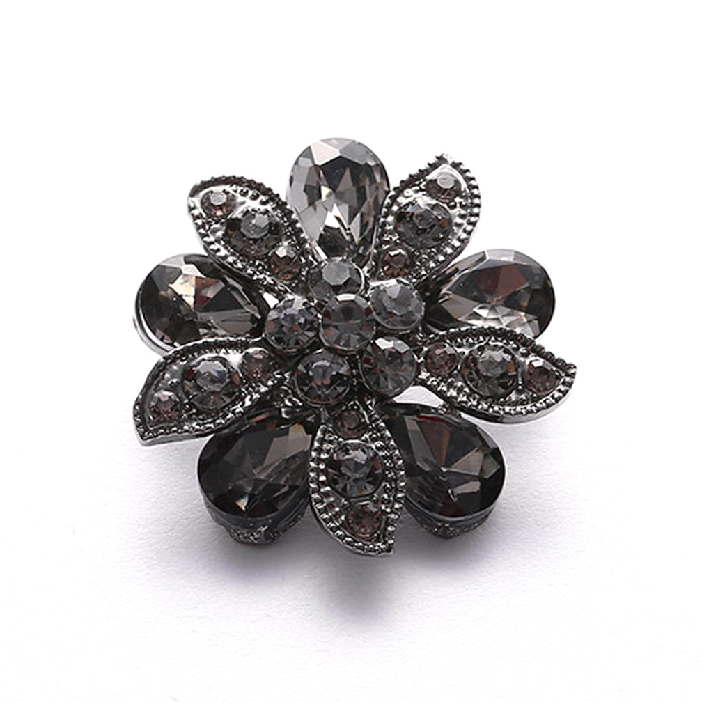 Craftisum 10 pcs Black Floral Rhinestone Metal Layer Sewing Shank Coat Buttons -30mm -13/16"