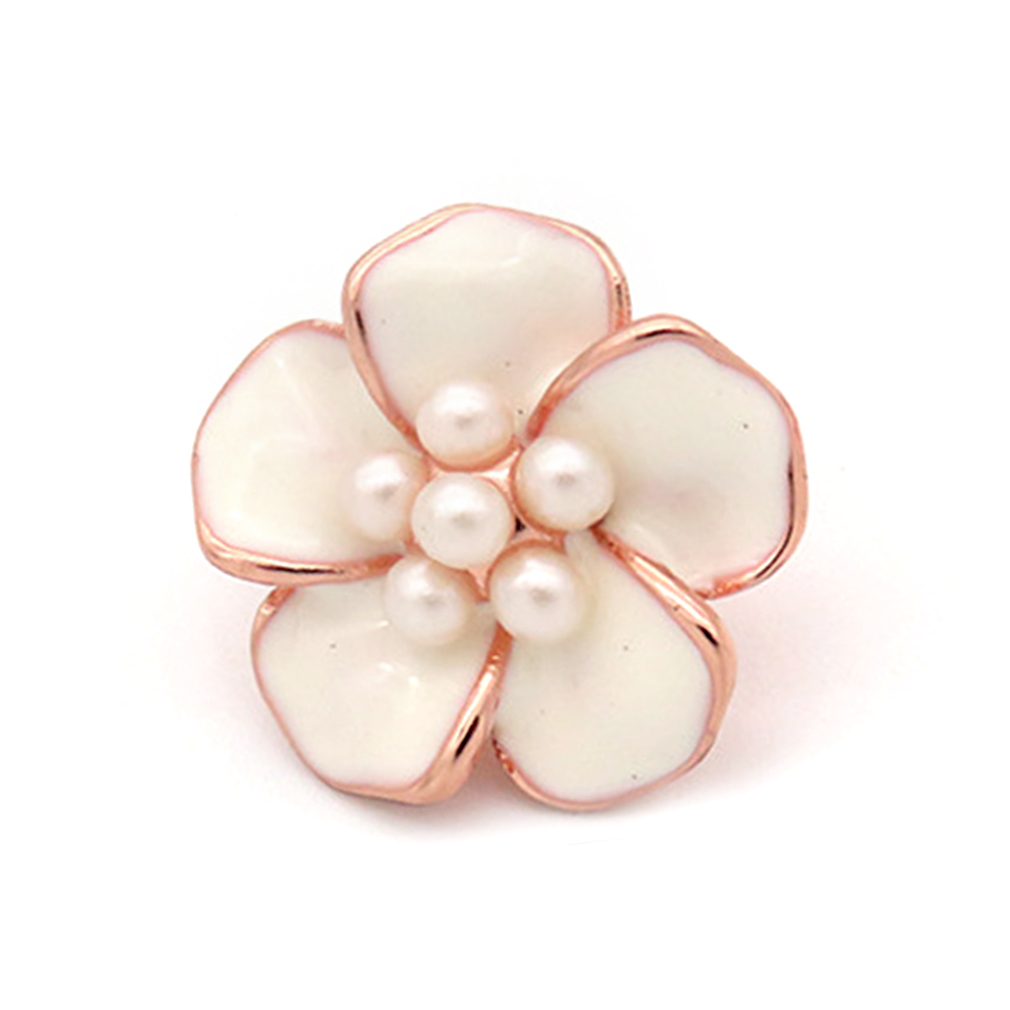 Craftisum 20 pcs Cherry Flower Shape Sewing Shank Buttons Faux Pearl Core Enamel Petals With Metal Base - 15mm - 5/8"